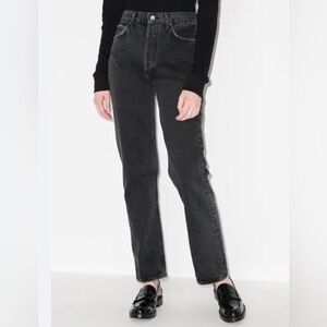 Agolde 90's Pinch Waist High Rise Straight Leg Jeans Black Denim Cotton Size 25